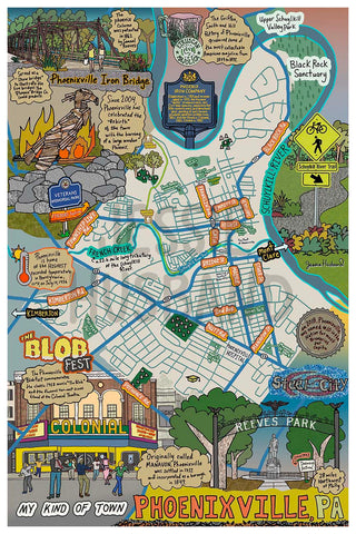 Map of Phoenixville, Pennsylvania (customization and framing options available)