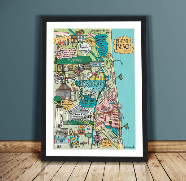 Map of Rehoboth Beach, Delaware (customization and framing options available) - Jessie husband