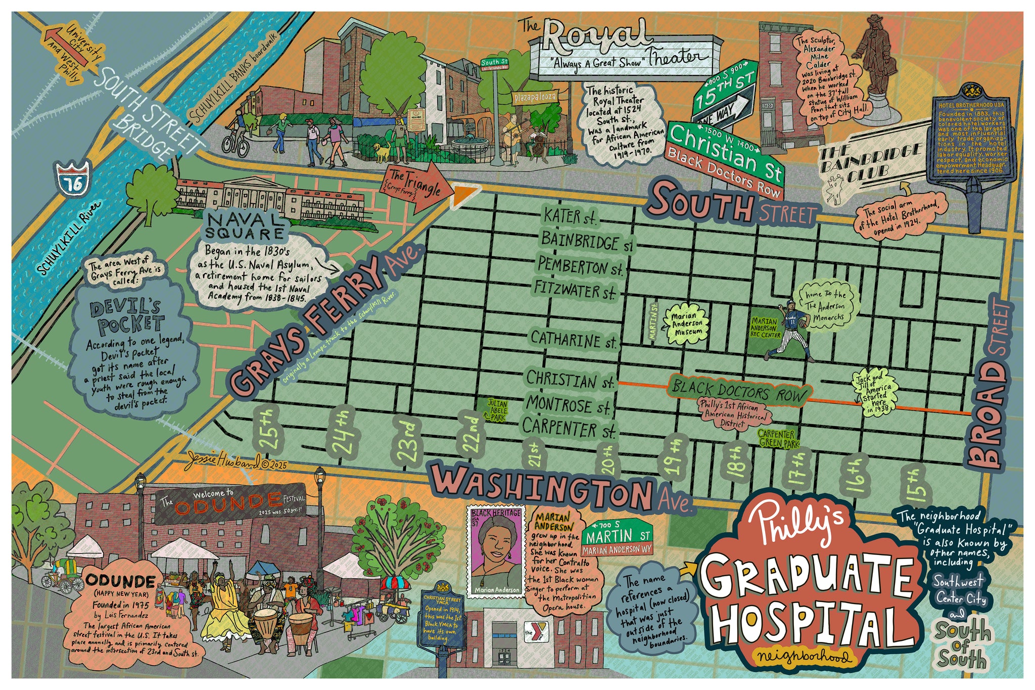 Map of Graduate Hospital, South of South, Philly neighborhood, Philly Map Art, Pennsylvania (customization and framing options) (Copy)