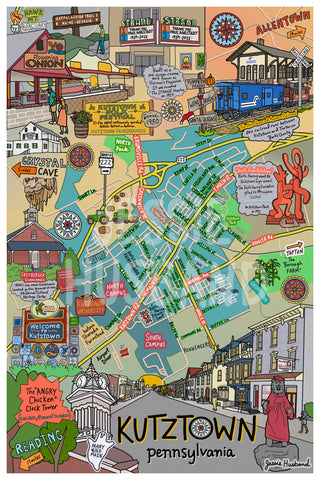 Map of Kutztown, PA, Berks County, Kutztown University (customization and framing options)