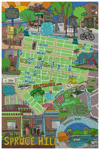 Map of Spruce Hill, West Philly, Philly Map Art, Pennsylvania (customization and framing options) (Copy)