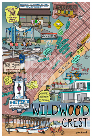 Map of Wildwood Crest, New Jersey (customization and framing options available) - Jessie husband