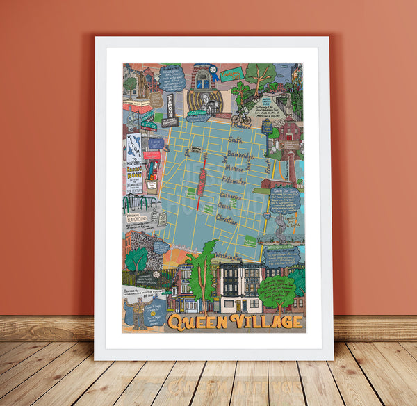 Map of Queen Village, Philly Map Art, Pennsylvania (customization and framing options)