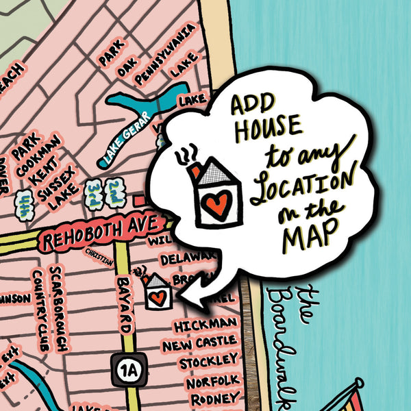 Map of Rehoboth Beach, Delaware (customization and framing options available) - Jessie husband