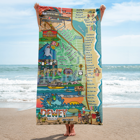 Map of Dewey Beach, DE Beach Towel