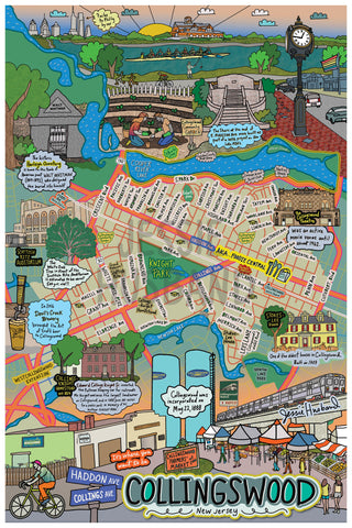 Map of Collingswood, New Jersey (customization and framing options available)