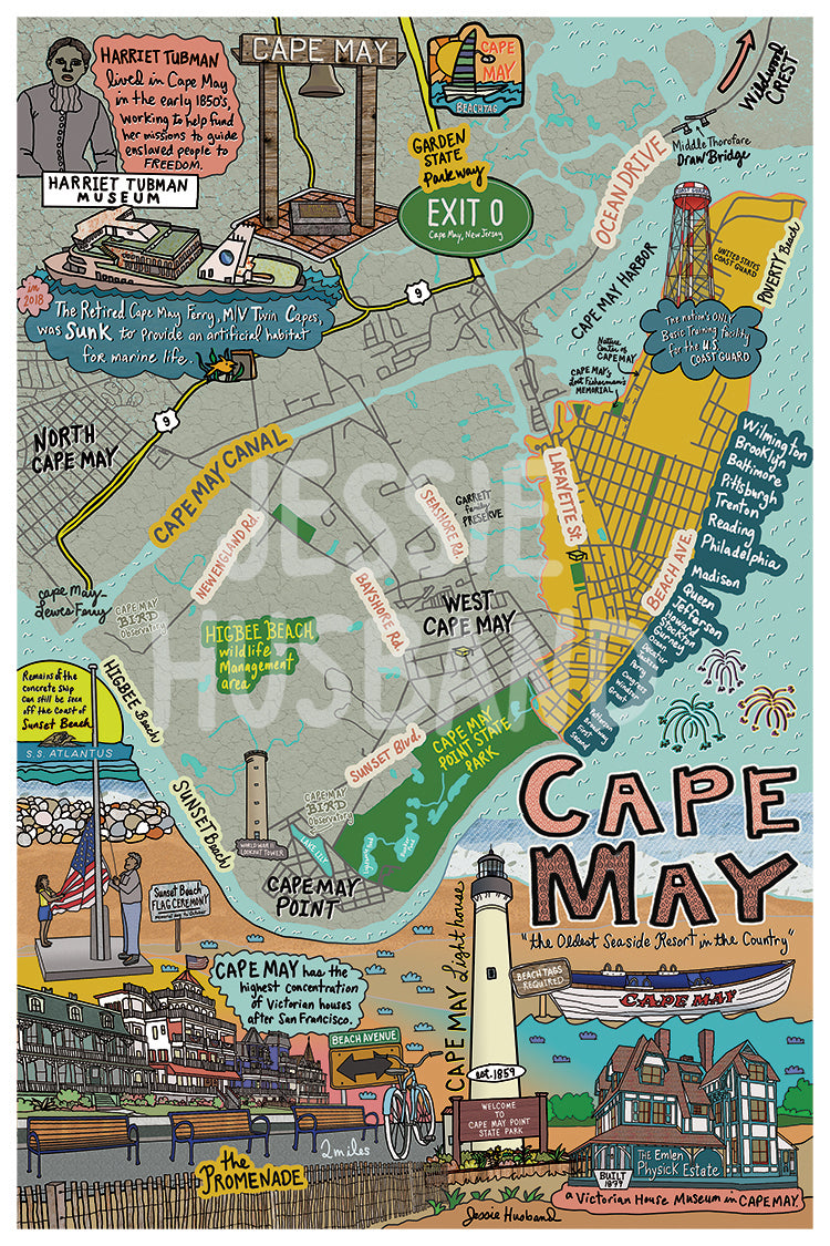 Map of Cape May, New Jersey (customization and framing options available) - Jessie husband