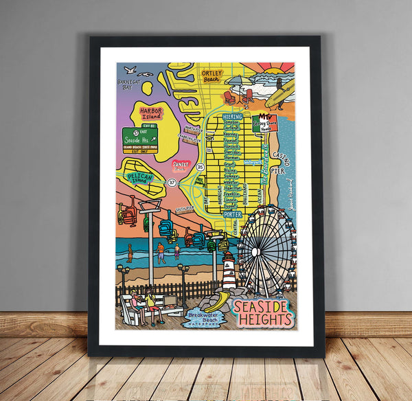 Map of Seaside Heights, New Jersey (customization and framing options available)