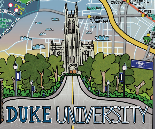 Map of Duke University, Durham, North Carolina (customization and framing options available) - Jessie husband