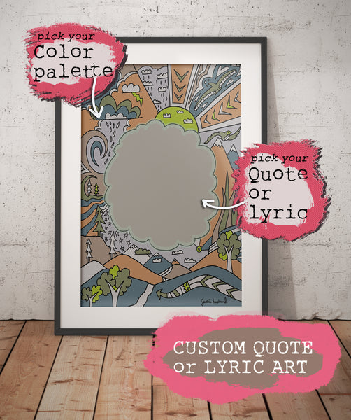 Custom Quote or Lyric Art, trees, arrows, sun, clouds - Jessie husband