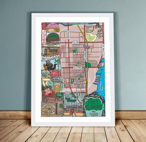 Map of Port Richmond, Philadelphia (customization and framing options available) - Jessie husband