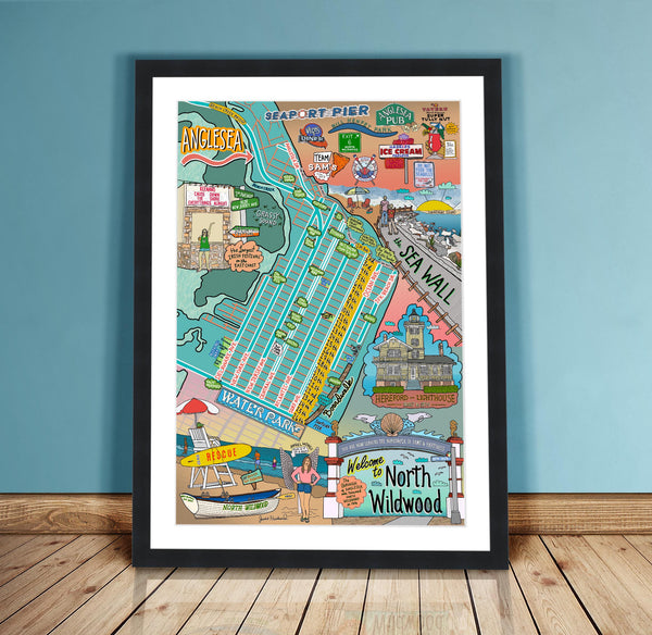 Map of North Wildwood, New Jersey (customization and framing options available) - Jessie husband