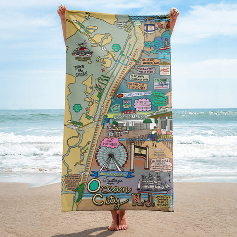 Map of Ocean City, NJ Beach Towel - Jessie husband