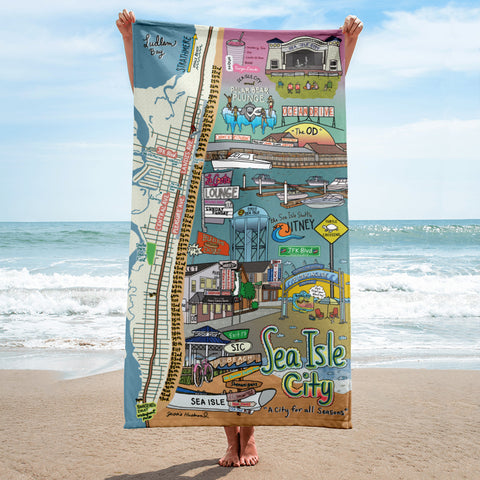 Map of Sea Isle City, NJ Beach Towel - Jessie husband