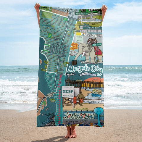 Map of Margate City and Longport, NJ Beach Towel - Jessie husband
