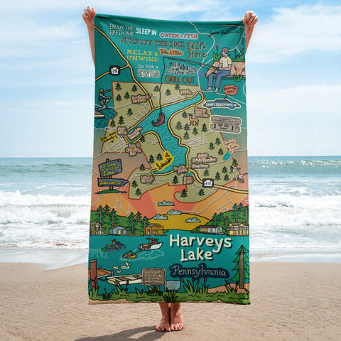 Map of Harveys Lake, PA Lake/Beach Towel