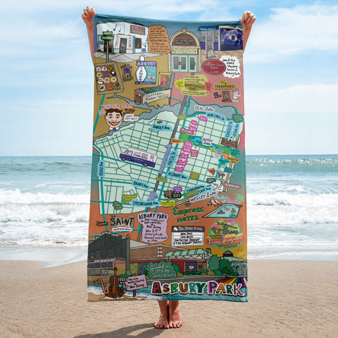 Map of Asbury Park, NJ Beach Towel