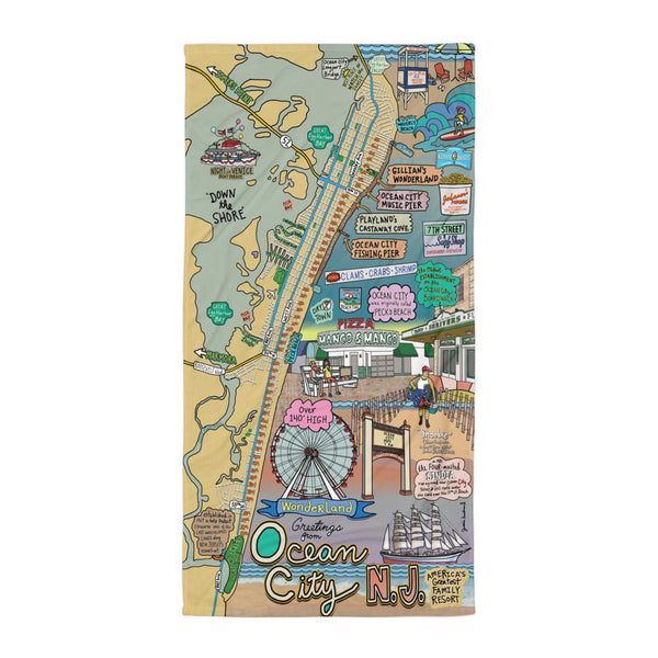 Map of Ocean City, NJ Beach Towel - Jessie husband