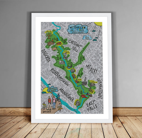 Map of Wissahickon Valley Park, Philadelphia Fairmount Park (customization and framing options available) - Jessie husband